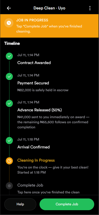 Cleankadar contract nearing completion screen